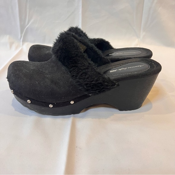 VINTAGE | Rare Y2K American Eagle black suede faux fur clogs - Picture 4 of 9